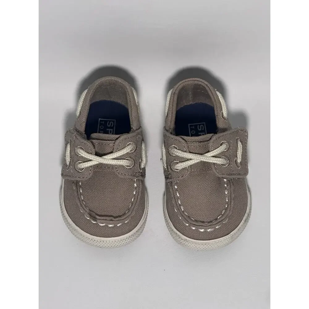 Sperry Top-Sider Baby/Toddler Boat Shoes Tan Canvas Size 1M Hook&eye Closure